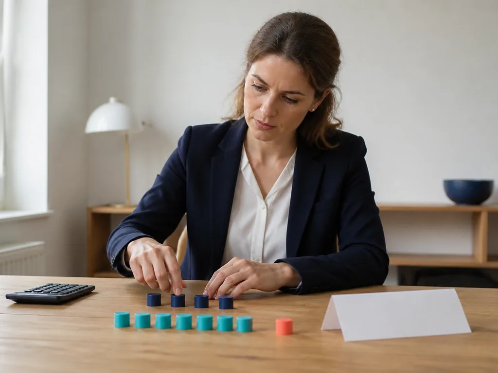 Une économiste compare deux parcours de traitement à l'aide de jetons colorés et d'une calculatrice